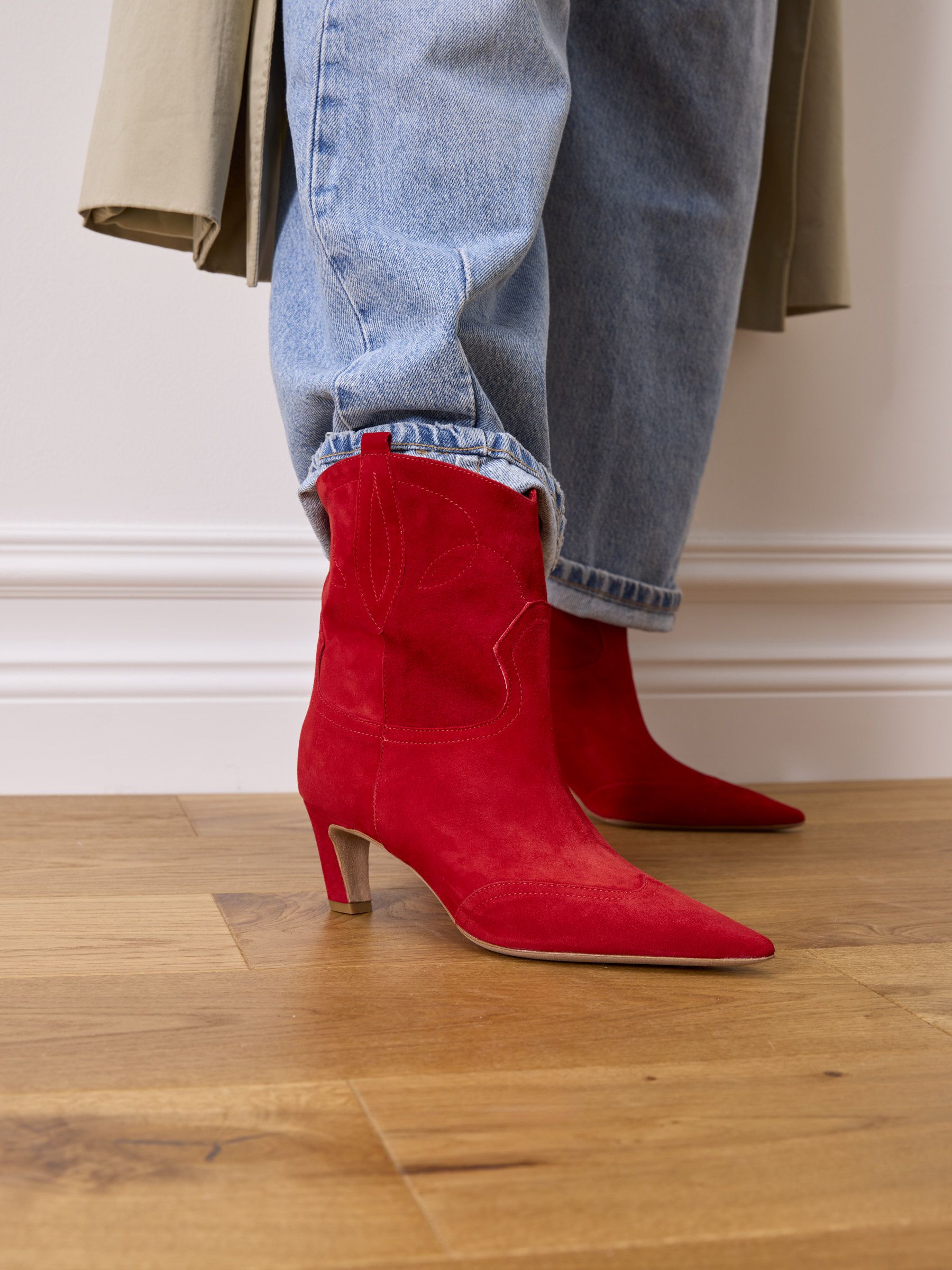 VARI-Veloursleder-Rot-TMC452B-0010-0239-BM_01 Cowboy boots rot 50 mm, Schuhwerk, Schuh, Hoher Absatz, Jeans, Hosen